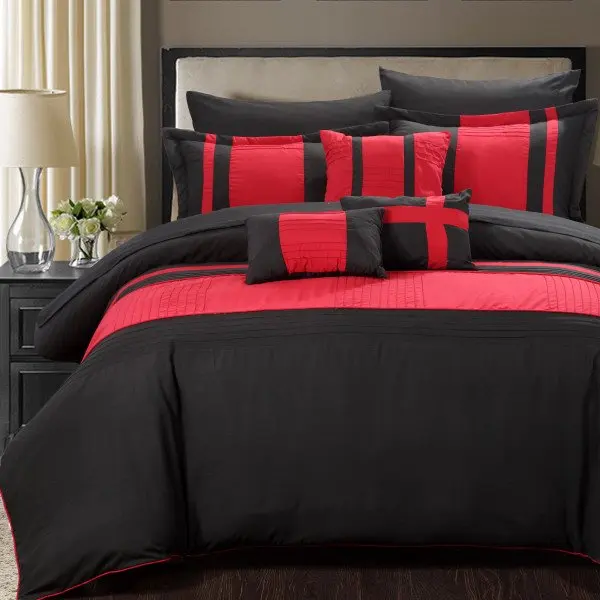 

Figaro 10-Piece Color Block Comforter Set, , Red