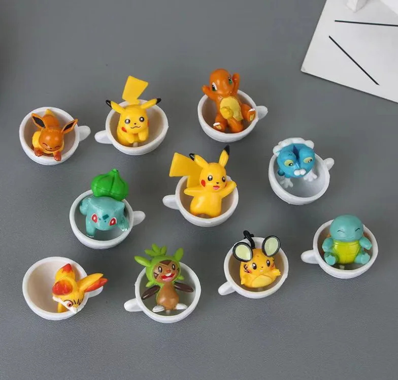 

10pcs Pokémon Mini Cup Elf Figures Anime Pokemon Pikachu, Little Fire Dragon, Jenny Turtle, Frog Seed and Other Elf Dolls Toys