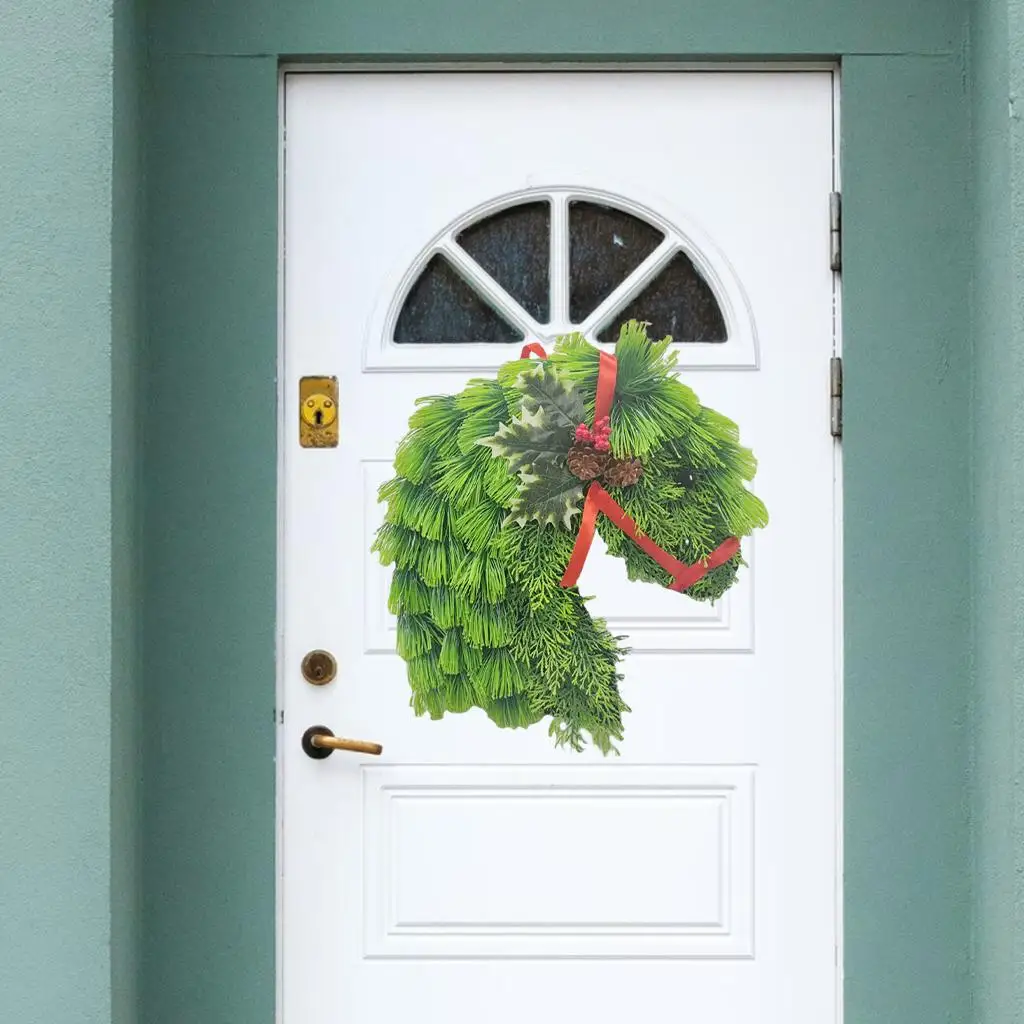 

Simulation Horse Head Wreath Wall Hanging Animals Greenery Garland Party Supplies for Front Door Garden Christmas Gift