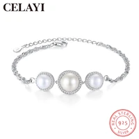 celayi 925 sterling silver bracelet for women handcuff bracelet micro set 3a zircon freshwater pearl bracelets fashion jewelry