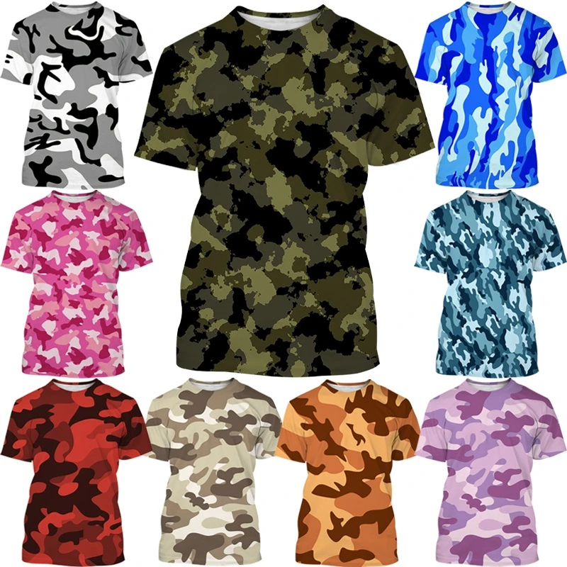 

2022 Summer New Camouflage T-shirt Unisex Casual Short-sleeved Breathable Camouflage Round Neck Military Tops