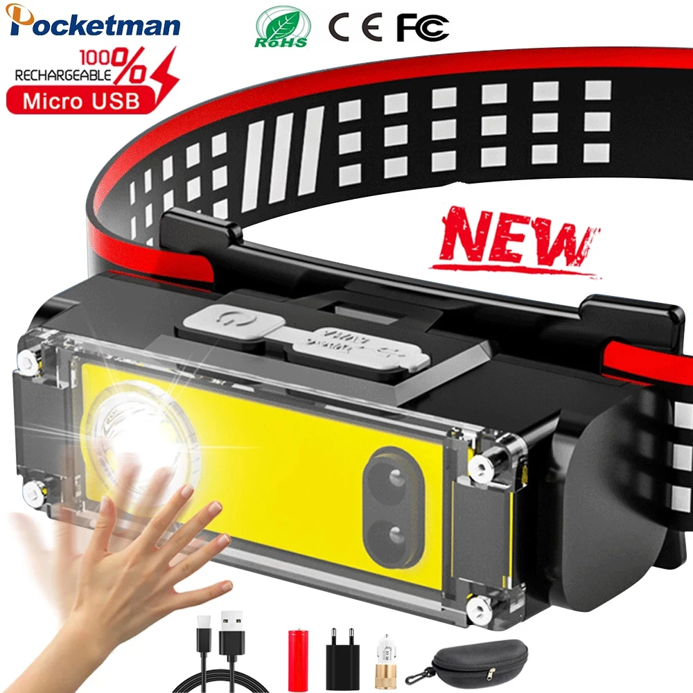 Налобный фонарь водонепроницаемый с датчиком движения 18650 | Освещение