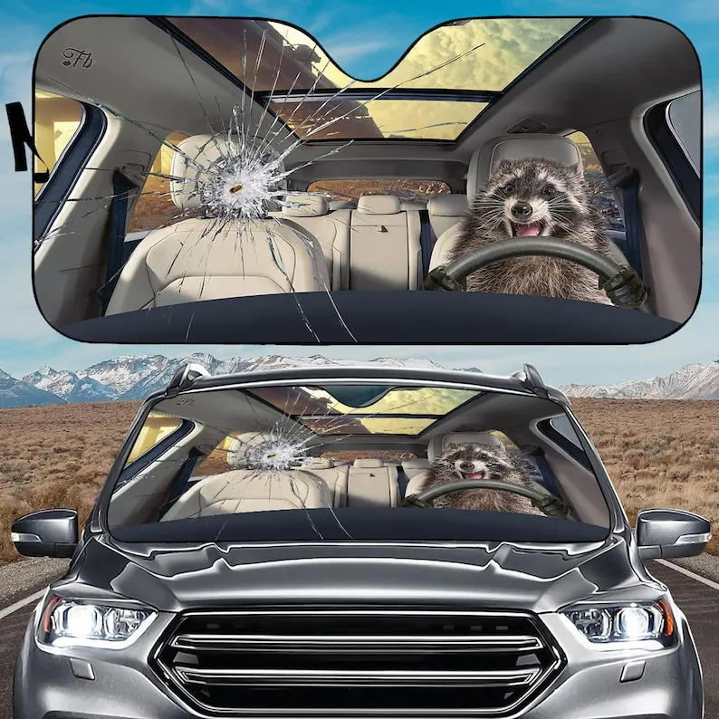 

Raccoon Funny Car Sunshade, Raccoon Car Windshield, Raccoon Crack Car Sunshade, Pet Lover Premium Car Sunshade