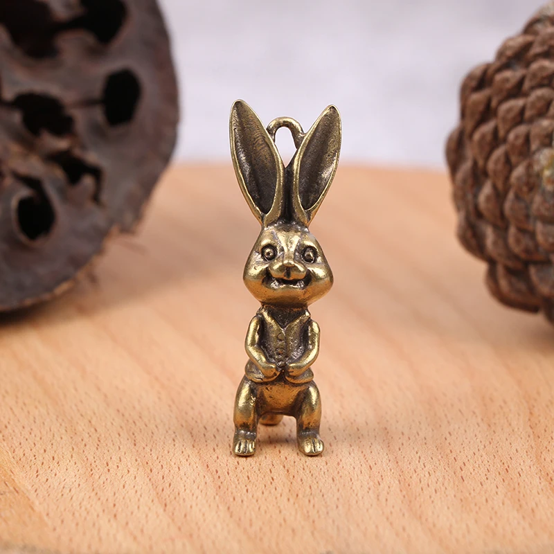 

Vintage Brass Cute Rabbits Keychains Pendants Zodiac Animal Key Chains Hangings Figure Car Key Chain Charm