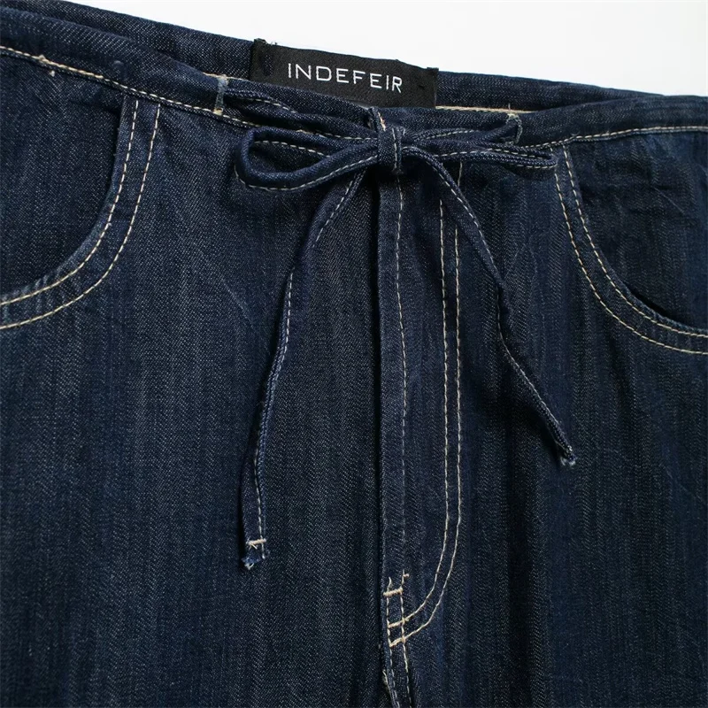 Новинка 2024 женские широкие джинсы KEYANKETIAN с завязками и высокой талией прямые