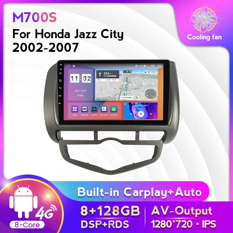 

Автомобильный радиоприемник для Honda Jazz City 2002-2007 Android 11 8 + 128G WIFI 4G LTE GPS навигация мультимедийный плеер IPS RDS DSP Carplay + авто