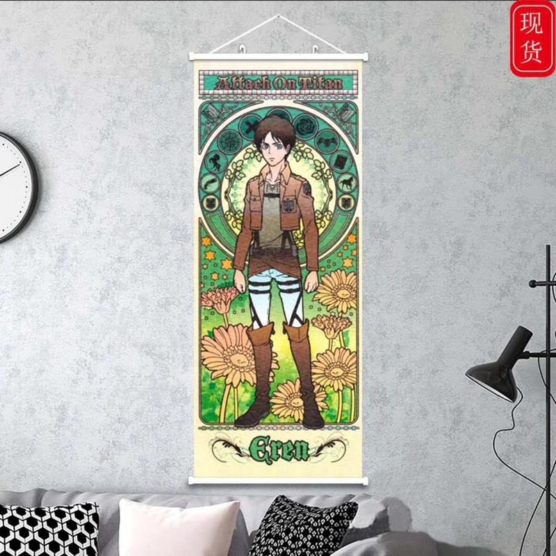 

Anime Shingeki no Kyojin Eren Levi Mikasa Armin Jean Hang Pictures Scroll Canvas Wall Art Home Decoration Xmas New Year Gifts
