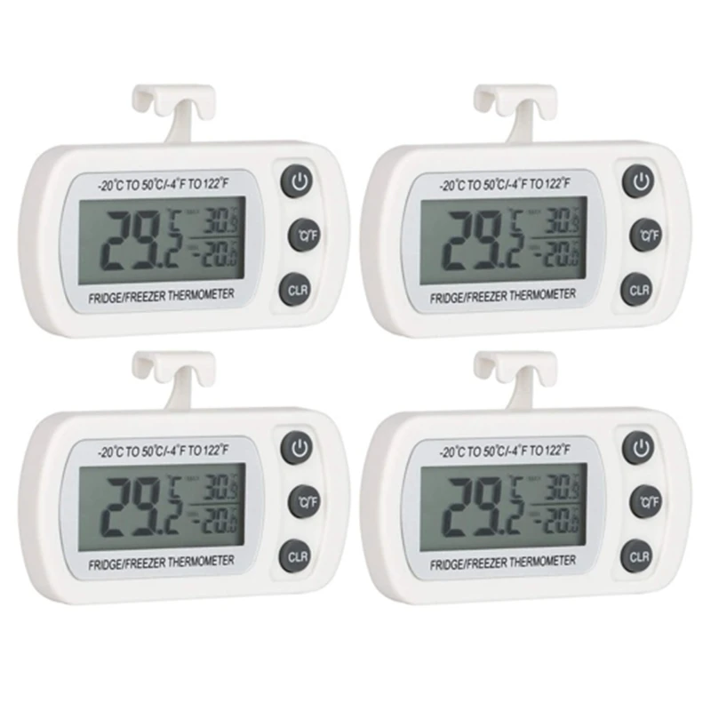 

4Pcs Fridge Thermometer Digital Freezer Thermometer Room Thermometer With Hook LCD Display Read Max Min Function