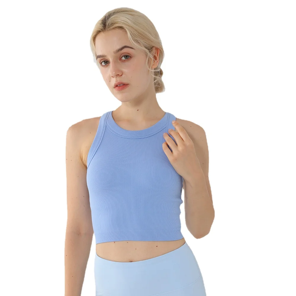 Autumn new sports vest with chest pad threaded women's running fitness shockproof round neck breathable yoga vest