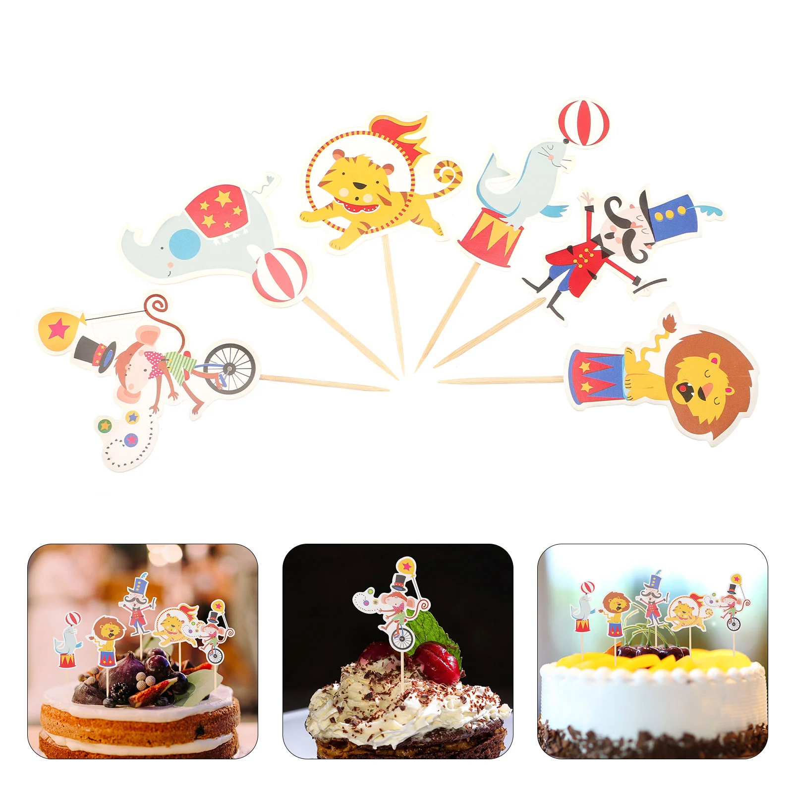 

48pcs Circus Theme Cake Decoration Topper Circus Animal Cupcake Topper for Party