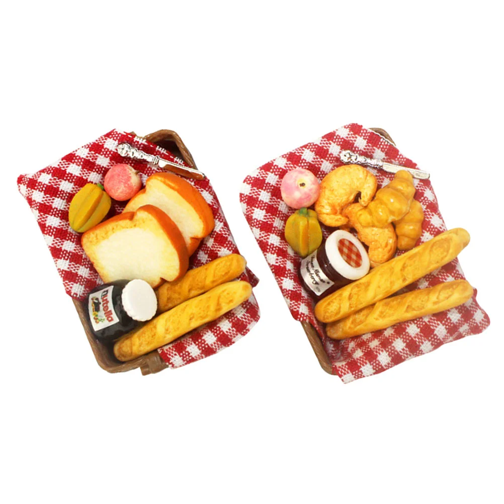 

2 Sets Mini House Food Tiny Emulation Bread Mini Breakfast Basket Mini Scene Layout Prop