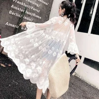 lace jacket women 2022 summer loose air conditioning sunscreen shirt coat female white casual thin long blouse tops y214
