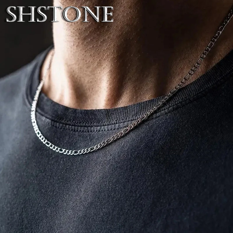 Ожерелье мужское длинное из серебра 925 пробы с кубинской цепью 2/4/6/8/10/12 мм