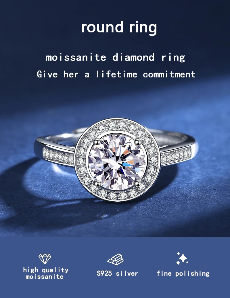 

Round Moissanite Ring Original S925 Sterling Silver Four Prong Inlaid Luxury Women Engagement Ring Anniversary Gift Jewelry