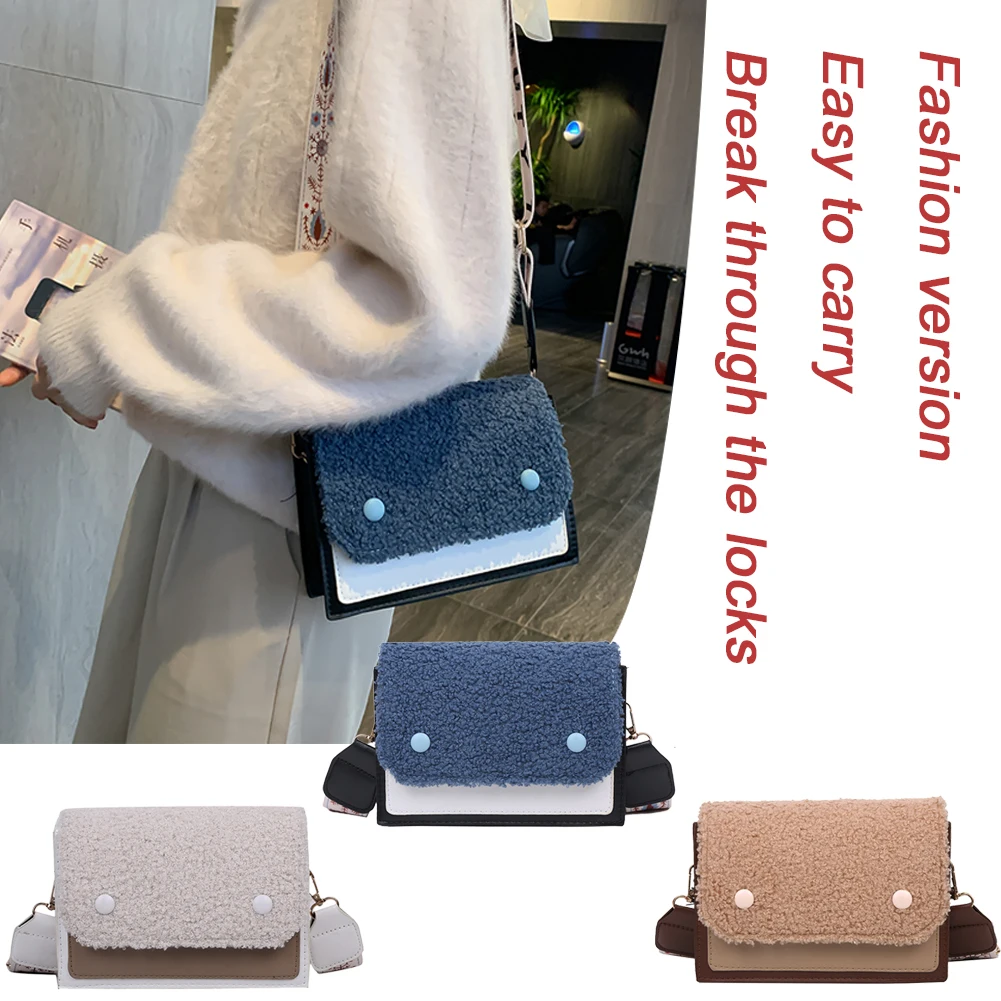 

Fashion Plush PU Leather Splicing Color Shoulder Bag Women Crossbody Messenger Handbag Female Casual Envelope Purse
