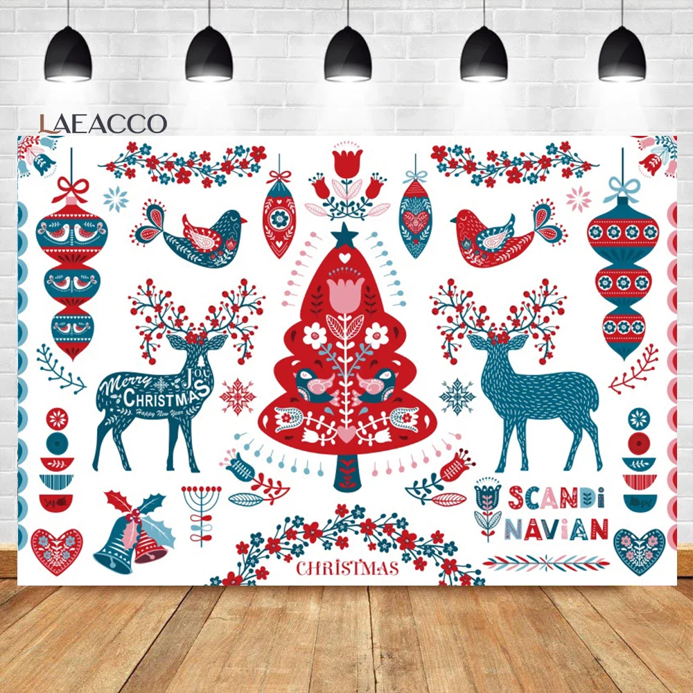 

Laeacco Merry Christmas Backdrop Red Xmas Tree Reindeer Bird Interior Decor Adult Kid Portrait Customized Photography Background