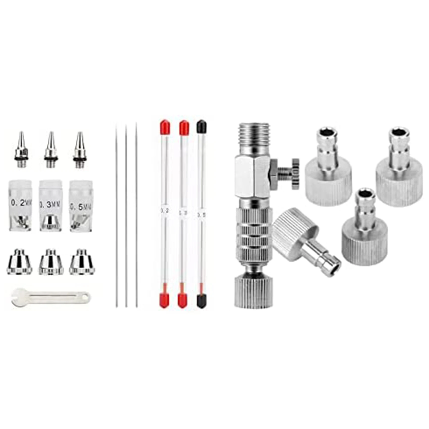 

Airbrush Nozzle Needle Nozzle Cap Kit with Wrench Airbrush Replacement Parts and Airbrush Disconnect with 4 Male Fitting