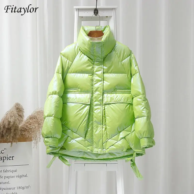 

Fitaylor New Winter Women Stand Collar Bright Color Down Coat 90% White Duck Down Parkas Thickness Warm Oversize Snow Outwear