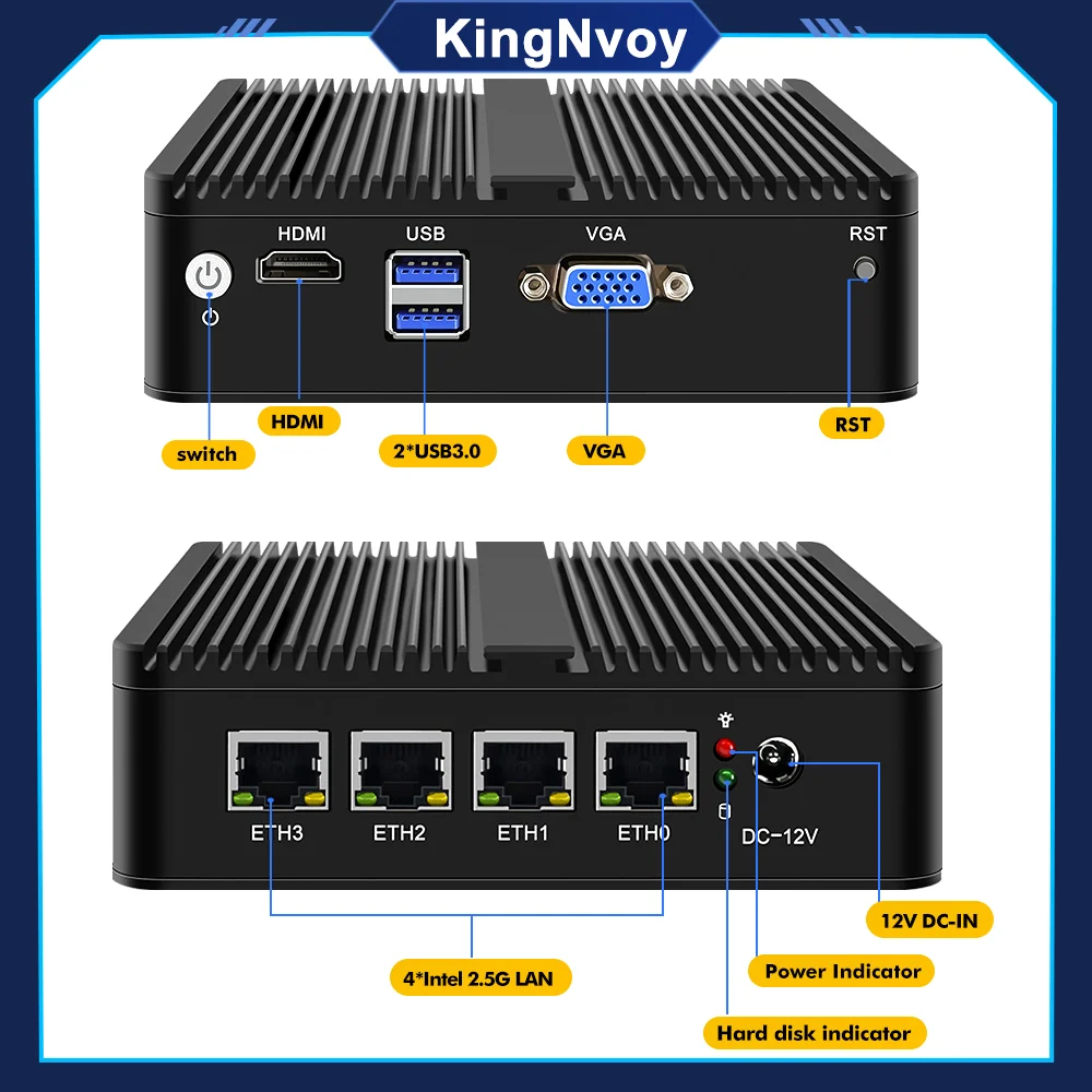 Quad-Cores 4*i225 2.5G Celeron N5105 Fanless OPNsense Soft Router 2*DDR4 1*HD 1* VGA Firewall Appliance pfSense ESXI Cheapest PC