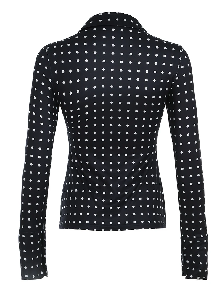 Rockmoer блузки с принтом в горошек женские винтажные однобортные рубашки рюшами и