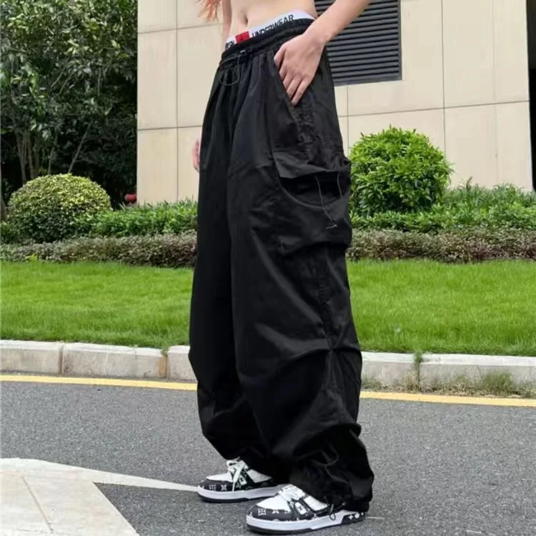 

Parachute Pants Women Hippie Streetwear Oversize Pockets Cargo Trousers Harajuku Techwear Wide Pantalone Egirl Style