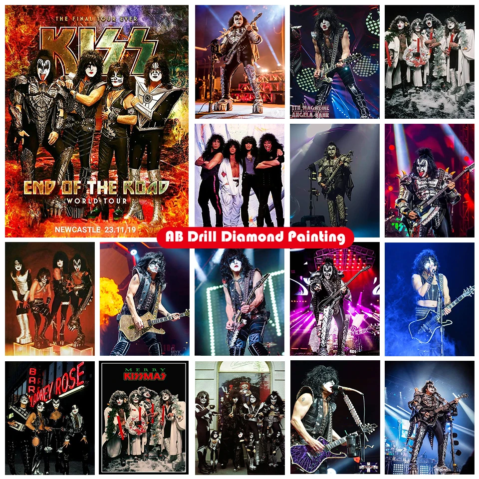 

Набор для алмазной живописи «сделай сам», пакет на молнии 5D с надписью «kiss band», «Рок», «Звезда», «полная круглая вышивка из резины, мозаика дл...