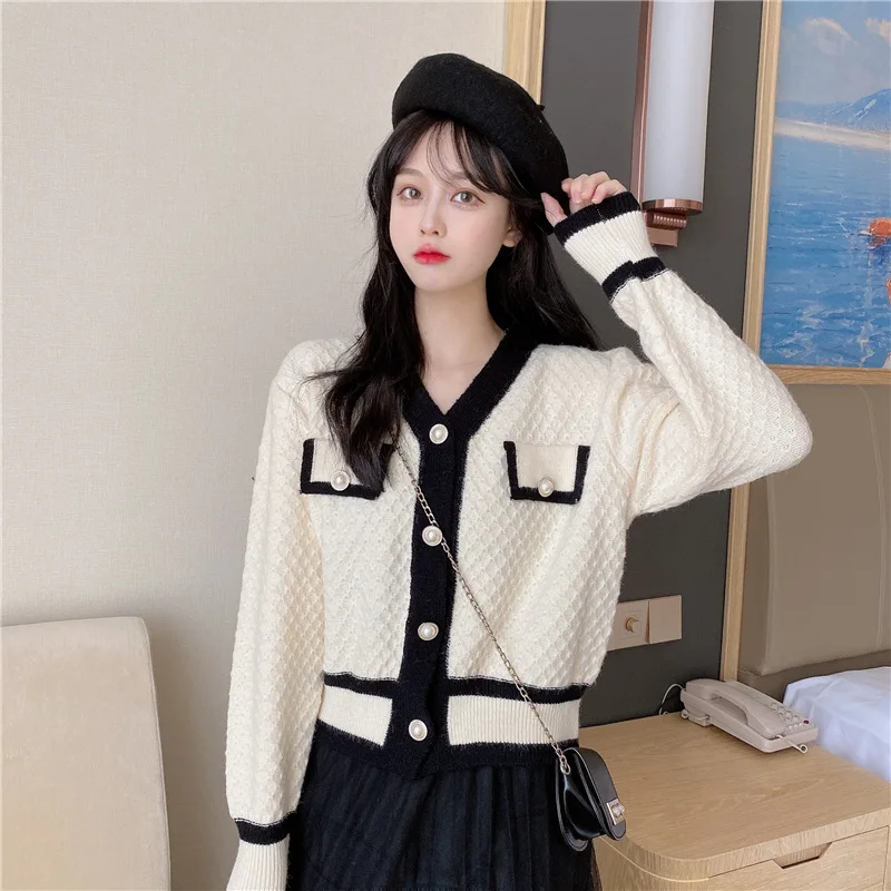 

High Quality Retro Sweater Women New Autumn Color Cardigan Casual Temperament V Neck Coat Women Dropshipping