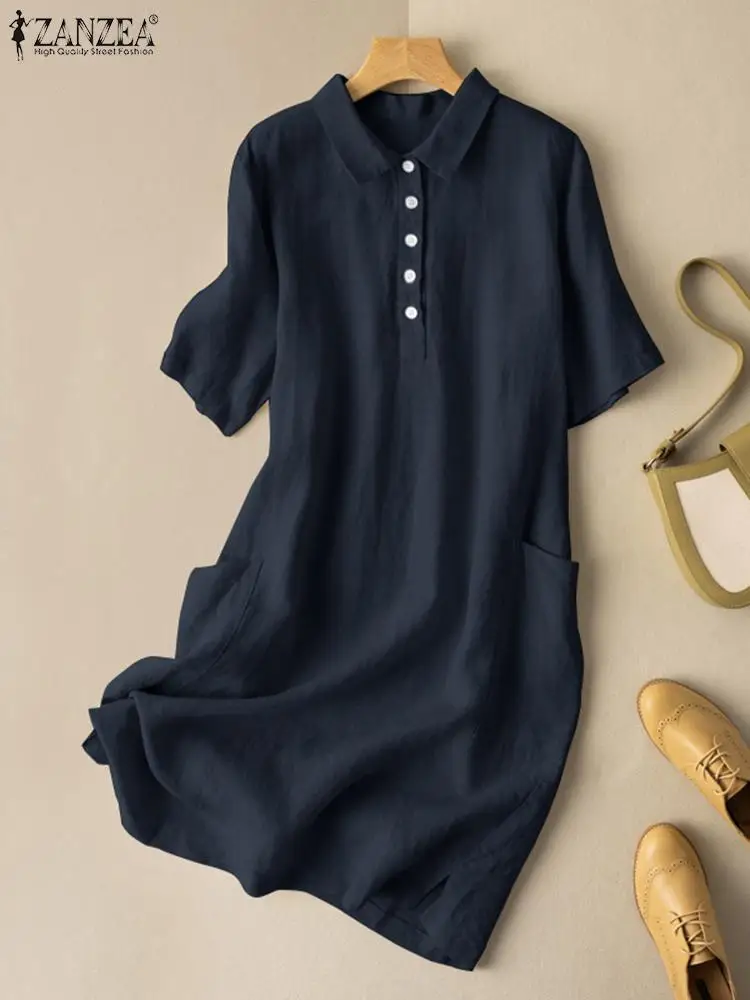 Платье-рубашка ZANZEA женское средней длины элегантный винтажный Однотонный