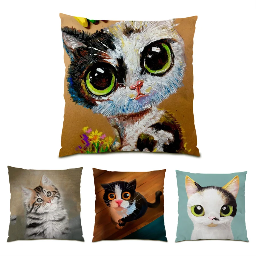 

Artistic Animals Decoration Decor Cute Pillowcase Decorative Cushion Cover Velvet Bedroom Decoration Polyester Linen Cats E0436