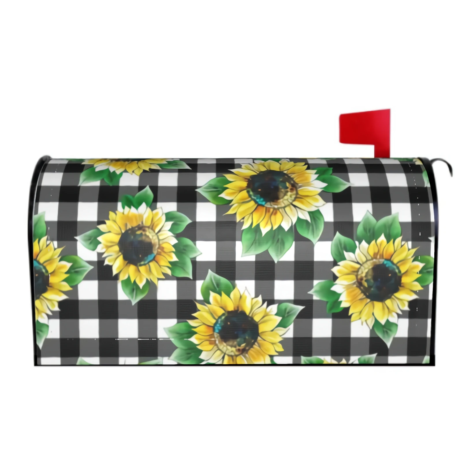 

Sunflowers Mailbox Covers Magnetic Buffalo Plaid Mailbox Wraps 21" X 18" Waterproof Yellow Flower Post Letter Box Cover