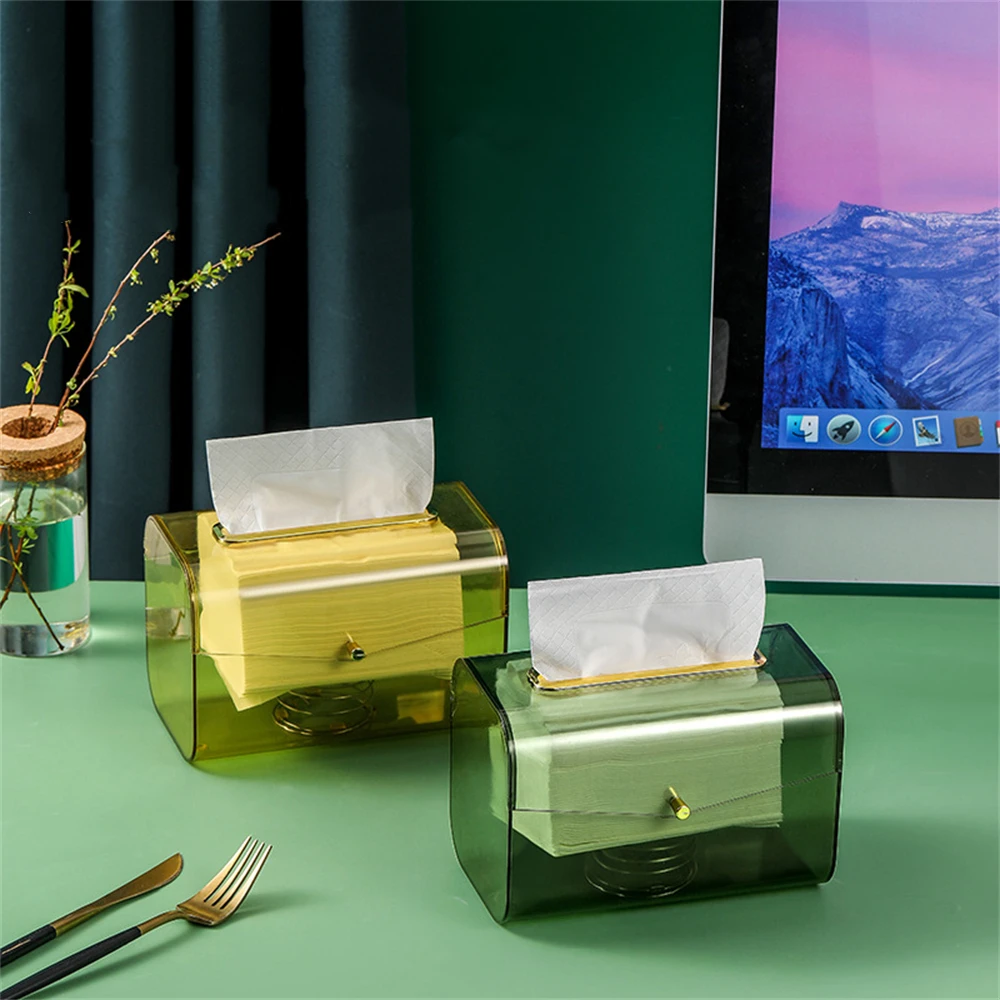 

1Pc Home Spring Paper Box Creative Cover Multifunctional Desktop Seal Box Automatic All-in-One Lift Tissue Box Plastic Dust