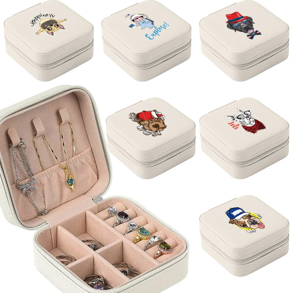 

Travel Hand Ornament Organizer Display Dog Pattern Earrings Necklace Rings Storage Jewelers Boxes Portable Fashion Jewelry Box