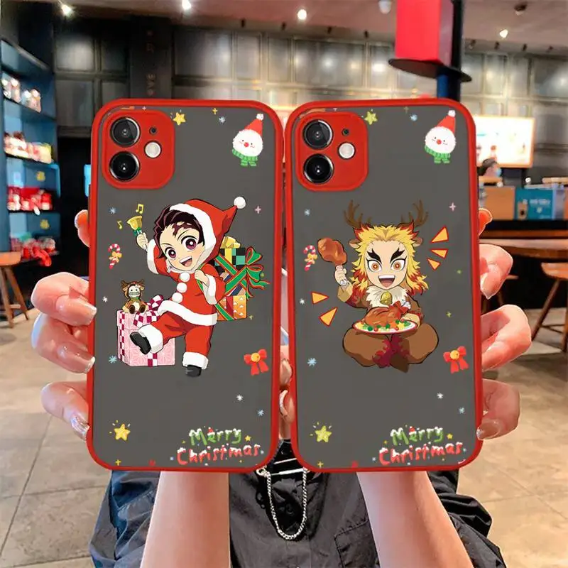 

Cartoon Japan Anime Demon Slayer Phone Case for iPhone X XR XS 7 8 Plus 11 12 13 pro MAX 13mini Translucent Matte Case