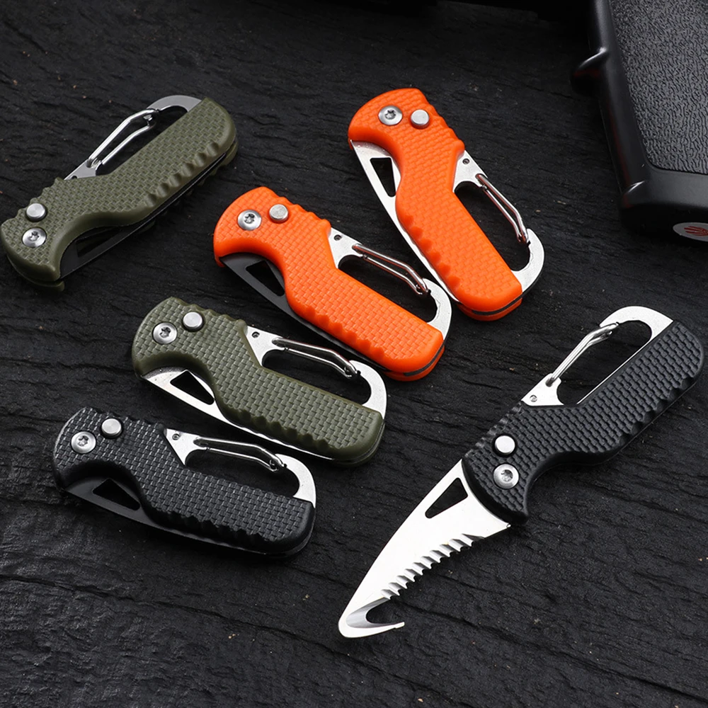 

Mini Folding Keychain Knife Express Package Knife Portable Rescue Serrated Hook Knife Paratrooper Hook Emergency Survival Tool