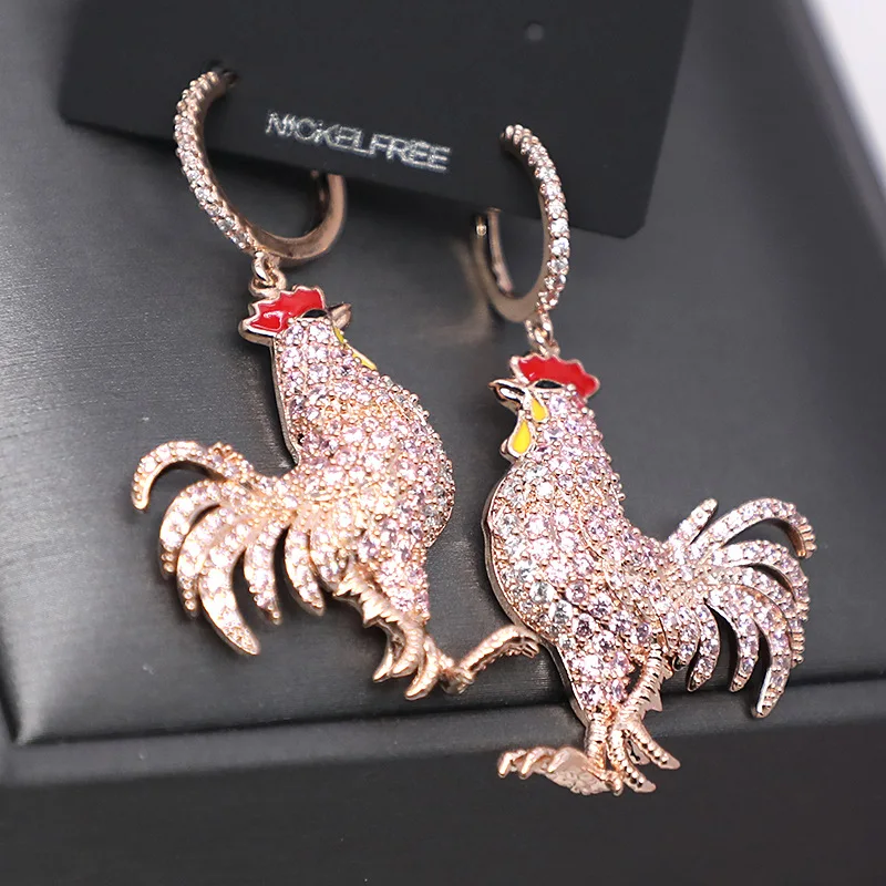 XUYE Fashion Jewelry Cuibic Zirconia Cute Colorful Rooster Dangle Earrings for Women Brand Design Luxury Cock Eardrop