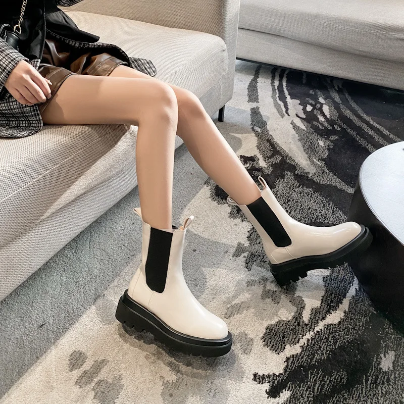 Новое поступление ботинки челси на толстой подошве в британском стиле для женщин