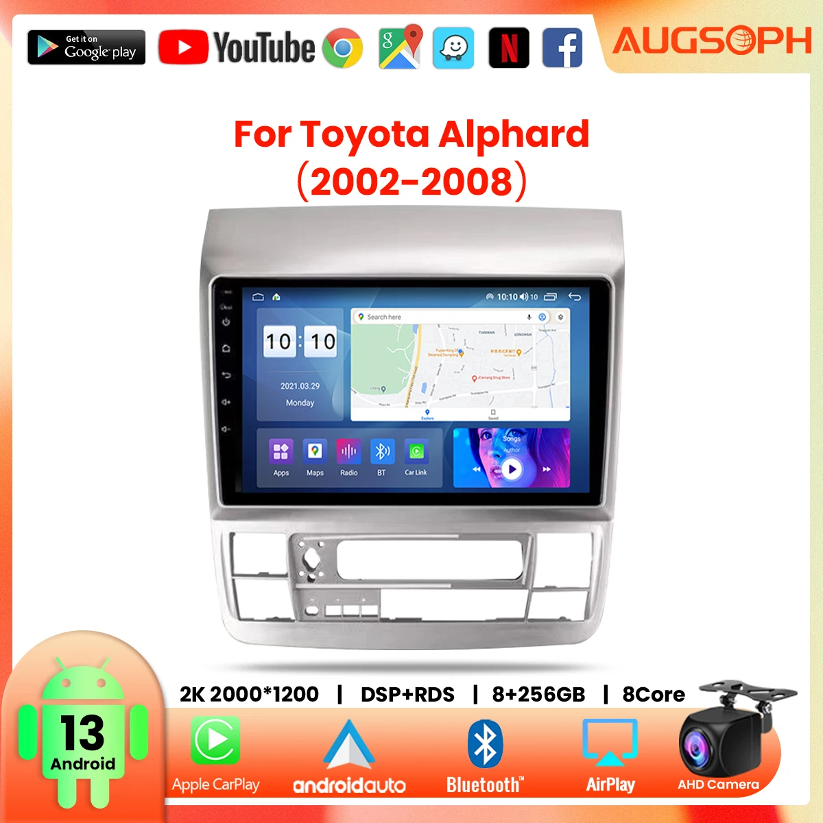 

Android 13 Car Radio for Toyota Alphard-LHD Alphard-RHD 2002-2008, 9inch Multimedia Player with 4G WiFi Carplay & 2Din GPS