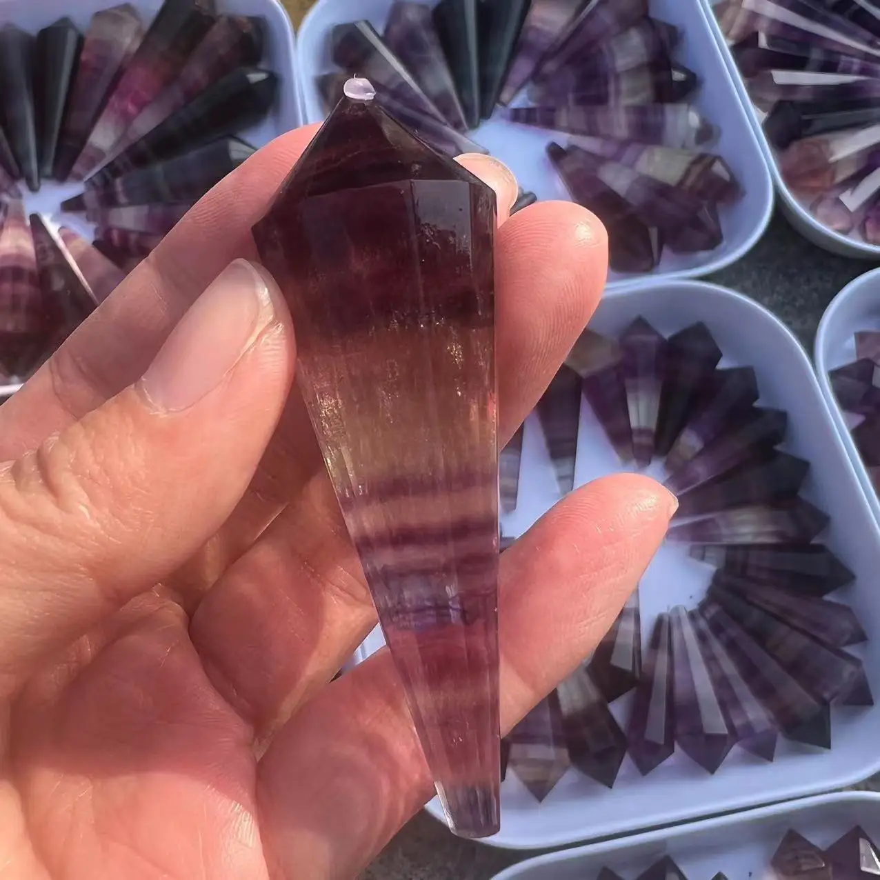 

Natural Rainbow Fluorite Crystal Nimble pendulum Striped fluorite polyhedron