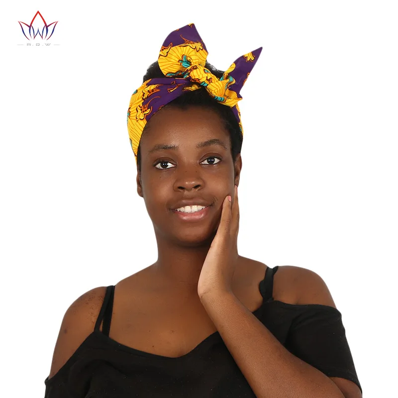 BRW-diademas africanas Sego Gele para mujer, lazo para la cabeza de algodón africano con estampado de cera, accesorios hechos a mano de Ankara, corbata para el cabello versátil WYX04