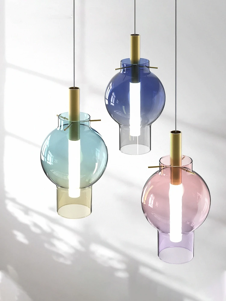 

Designer Colorful Stained Glass Pendant Lights Simple Modern Hanging Lamp Restaurant Dining Room Decor Bedroom Bedside Cafe Bar