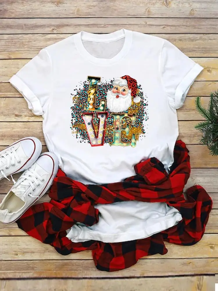 

Женская футболка с коротким рукавом и принтом «Санта-Клаус»