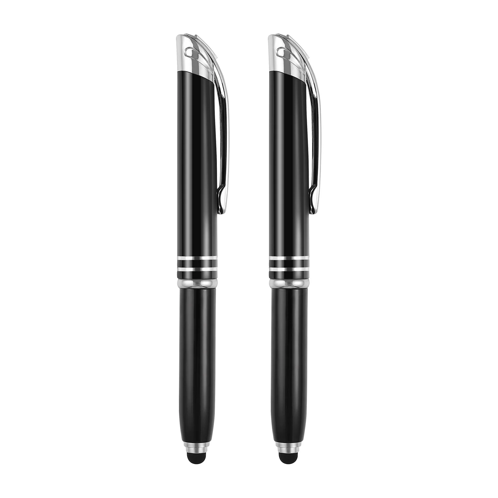 Toyvian 2pcs Creative LED Ballpoint Pen Prcatical Metal Writing Glowing Stationery Supplies for Office School (Black)