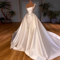luxury wedding dress with detachable train sleeveless pleat sexy wedding gowns beading one shoulder ball gown bridal dresses
