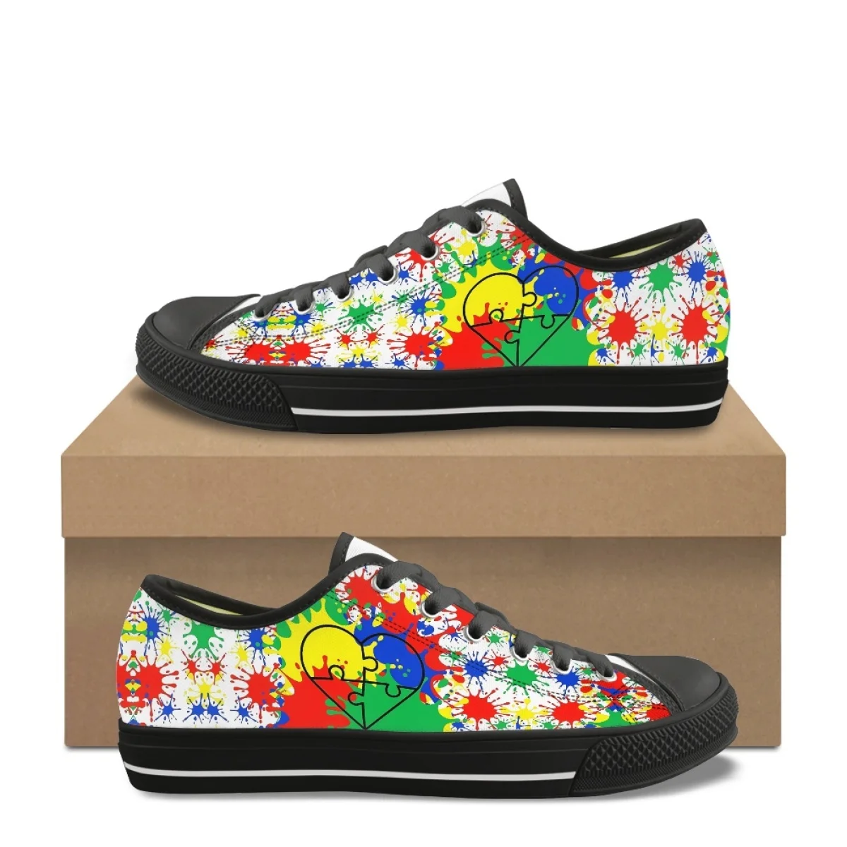 Autism Awareness Print Female Shoe Fashion Design Color Block Portable Sport Shoes Holiday Gift Street Style Sneakers for Women