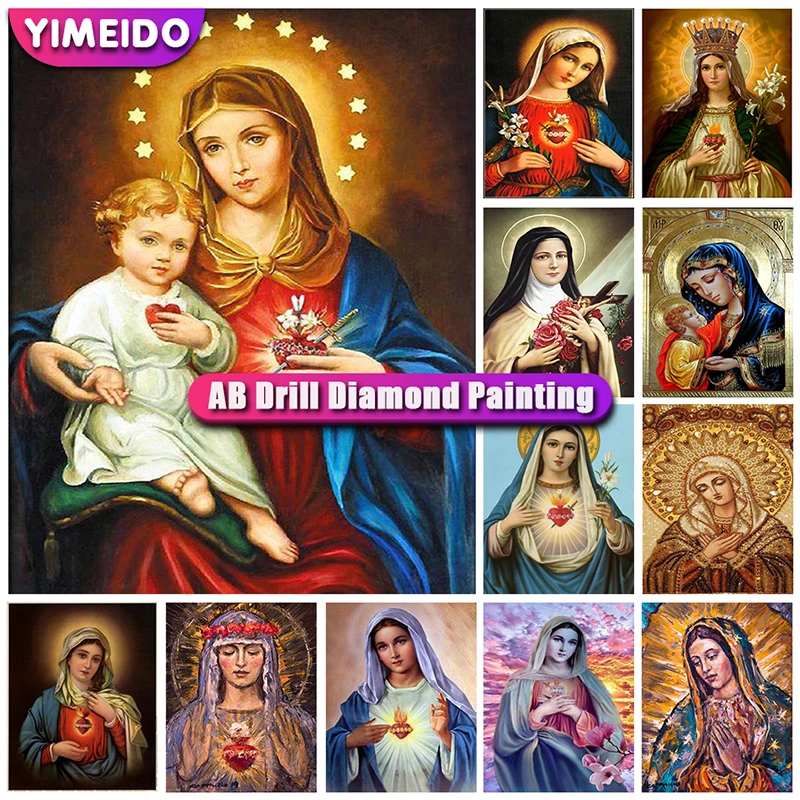 

YIMEID 5D AB Diamond Painting Virgin Mary Icon Diamond Embroidery Religion Full Square/round Mosaic Christian Cross Stitch Kits