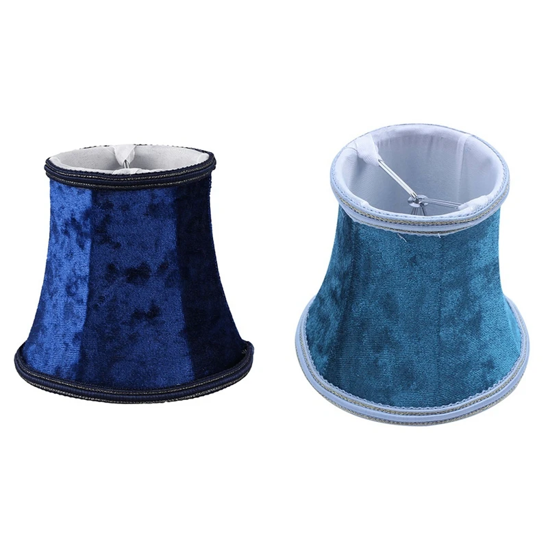 

New 2 Pcs Fabric Clip On Lamp Shade, E14 Handmade Lampshade For Modern European Style Wall Sconce Lamp, Blue & Dark Blue