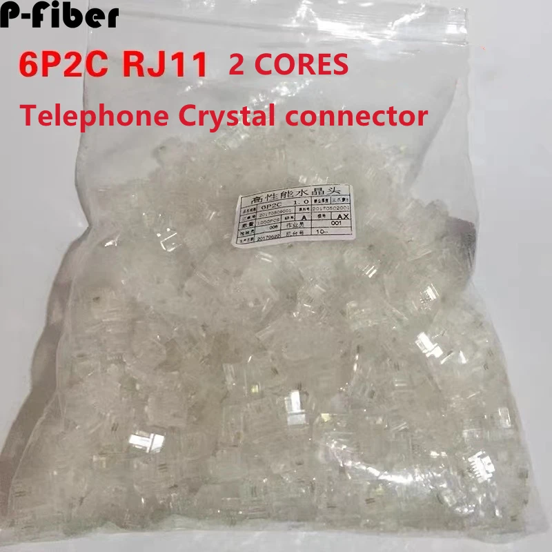 Телефонная кристаллическая головка 100 шт. 1000 2-ядерный 6p2c RJ11 голосовой провод
