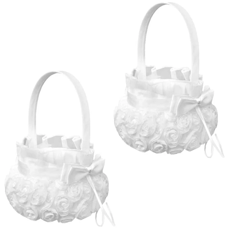 

2Pcs Flower Child Wedding Baskets Rose Flower Embroidery Basket Delicate Flower Girl Baskets Decoration