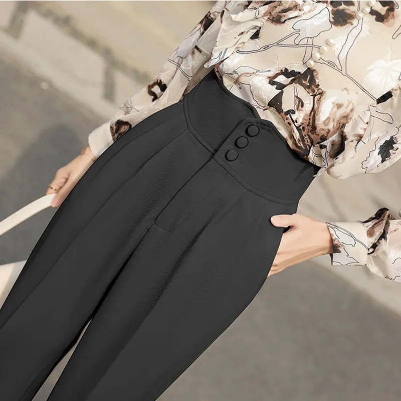 Брюки-султанки женские с завышенной талией модные тонкие свободные штаны для