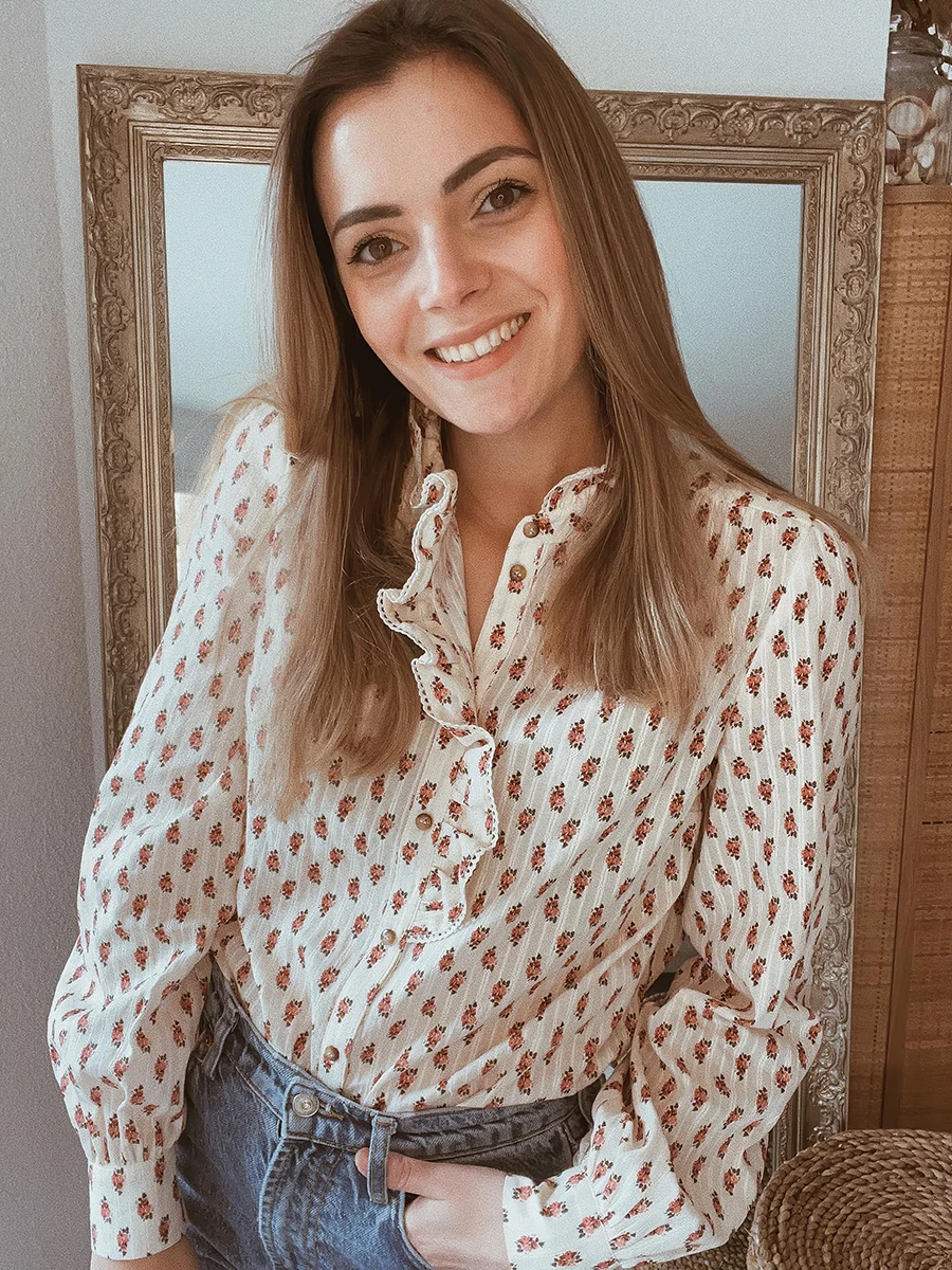 

Lace Ruffles Blouse Woman Spring Autumn Stand-up Collar Long Sleeves Floral Print Shirt Femme Vintage Elegant Casual Chemsies